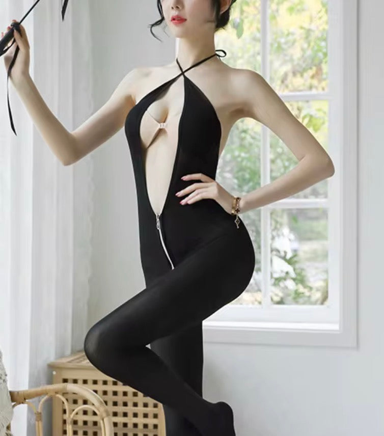 Seductive Black Halter Bodystocking for BDSM PLAY