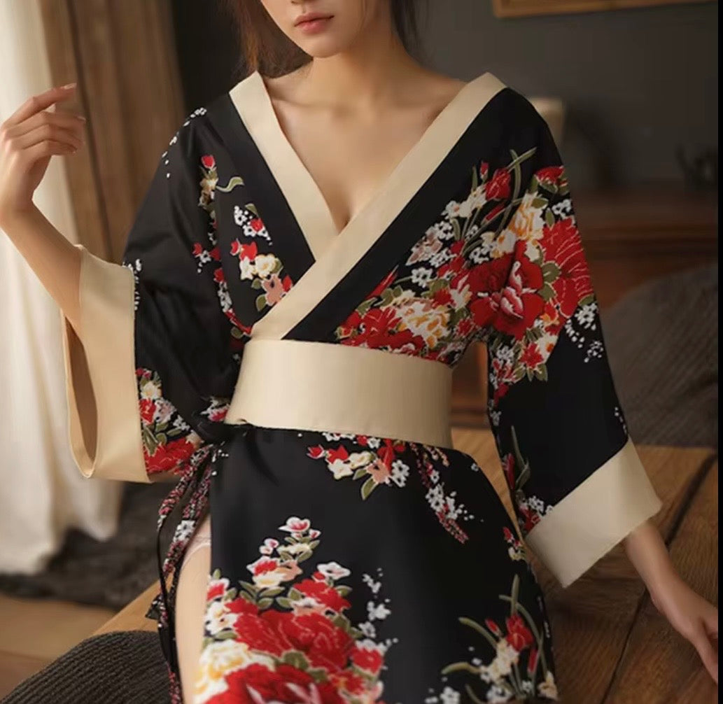 Midnight Blossom Kimono Set